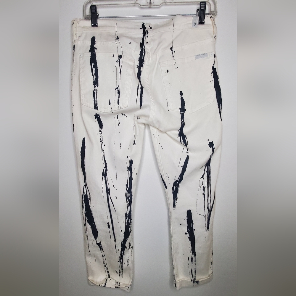 🔥🔥7 For All Mankind size 27 The Skinny Crop&Roll White And Black Pattern Jeans - Picture 4 of 14